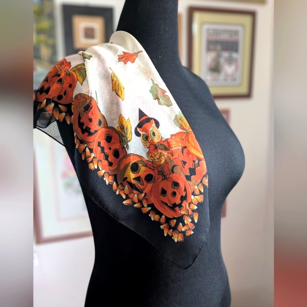 Halloween Pumpkin Print Scarf Vintage